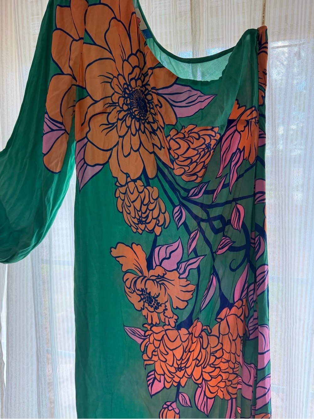 FARM Rio Teal One-Shoulder Midi Dress with Orange & Pink Floral Print - Picture 2 of 6